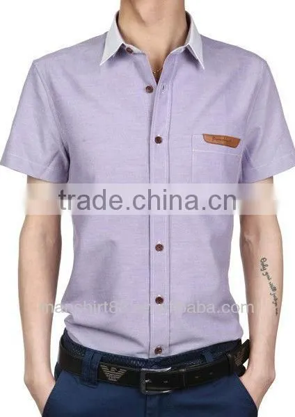 mens short sleeve leather label custom oxford shirt