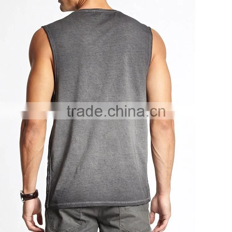 Guangzhou Latest Designed Casual Summer O-neck 160g 100% Cotton Cut-off Shirts Mens Muscle T Shirt Sleeveless