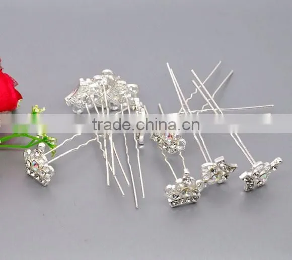 Wholesale Silver Plated Rhinestone Crown Charm Wedding Hairpins