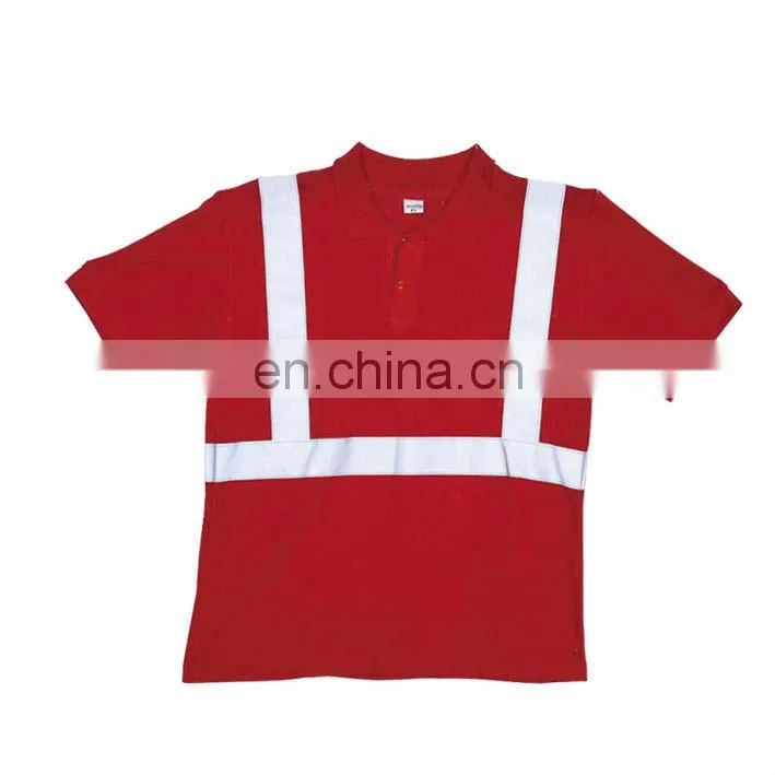 Short Sleeves Traffic Reflex Safety Red T-shirts Polo With 5cm Reflective Strips