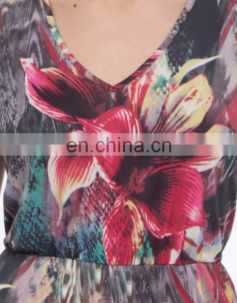 Latest Custom Printed Casual Jumpsuit Lily Floral Printed Sleeveless V Neck Jumpsuit