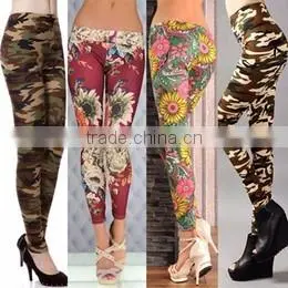 Women Sexy Floral Print High Elastic Skinny Leggings Milk Silk Slim Capris Pants Velvet Stylish Western Fashion Winter Legging P