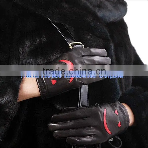Women leather gloves work, black sheep skin with 70% wool, gloves importers