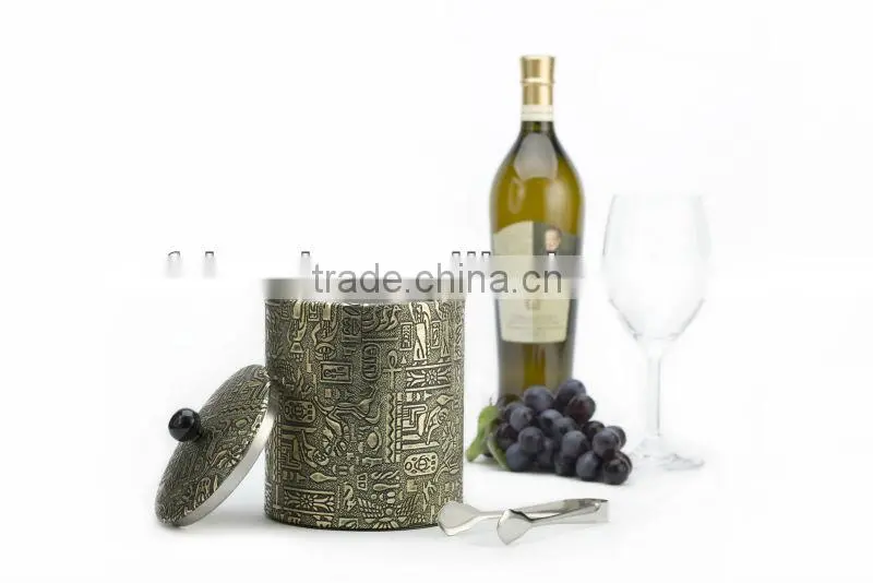 China 201 Stainless Steel And Leather Ice Bucket With Tongs KL-A222