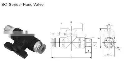 SNS (BC/BUC/BL/BUL Series) plastic brass pneumatic air control hand valve