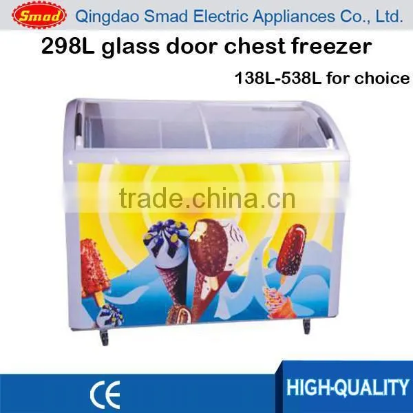 298L Best Price Ice Cream Curved Glass Chest Display Showcase