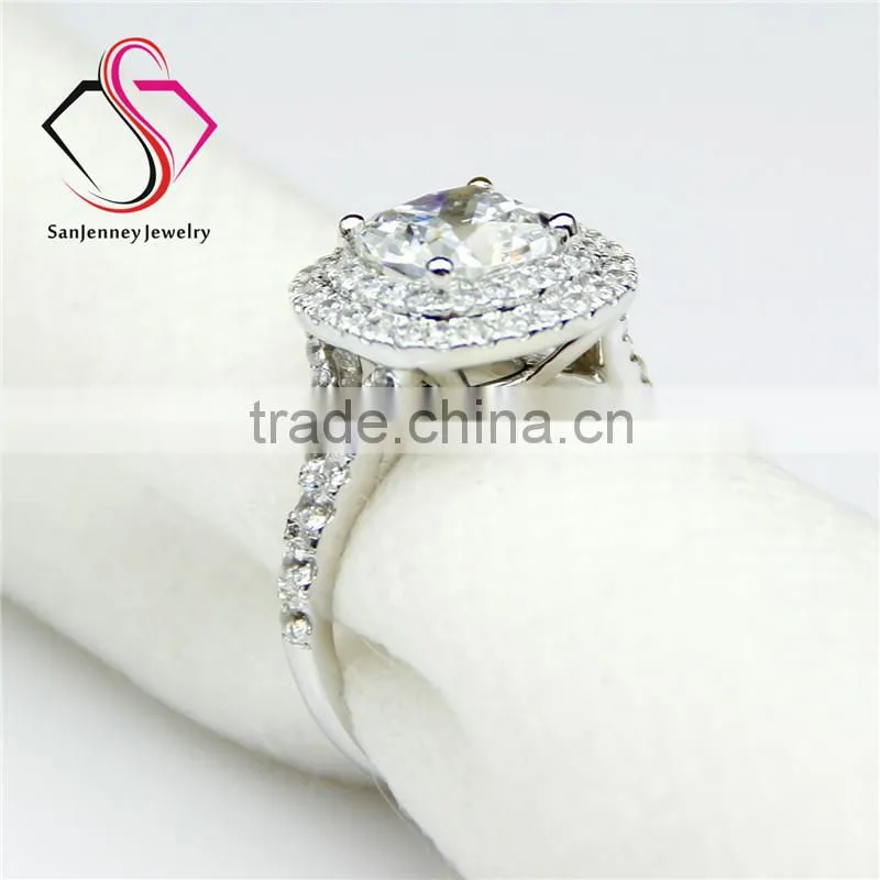 Cushion Brilliant Cut Moissanite 2 Carat 7.5mm Center 14k White Gold Diamond Wedding Engagement Ring