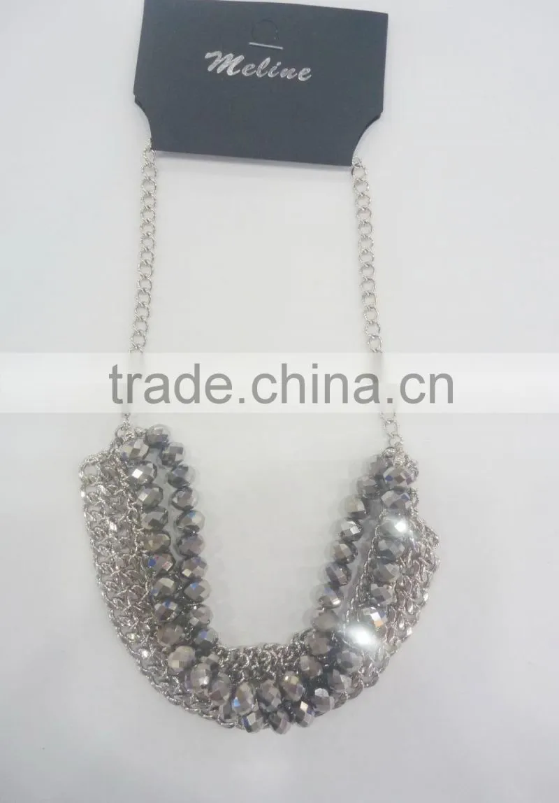 FASHION MULTI ROW GLASS BEADED CHAIN NECKLACE