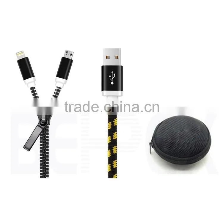 Colorful High Speed Flat Zipper 2 in 1 Data Micro USB Cable
