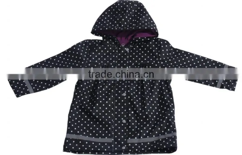 2015 ODM new fashion design girls pu rain jacket