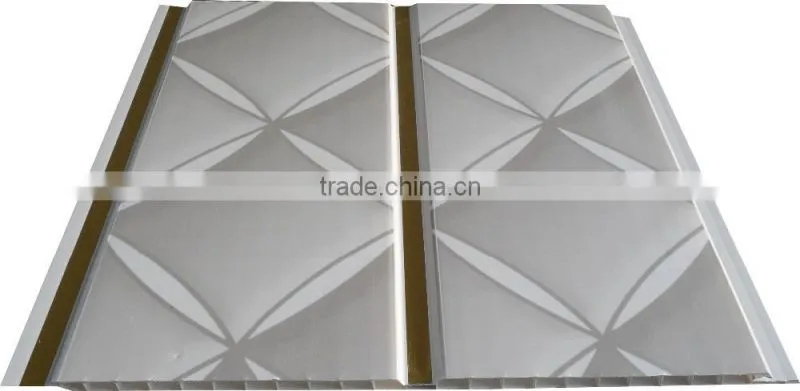 10'' groove printing pvc ceiling panel with shine gold strip G028-1