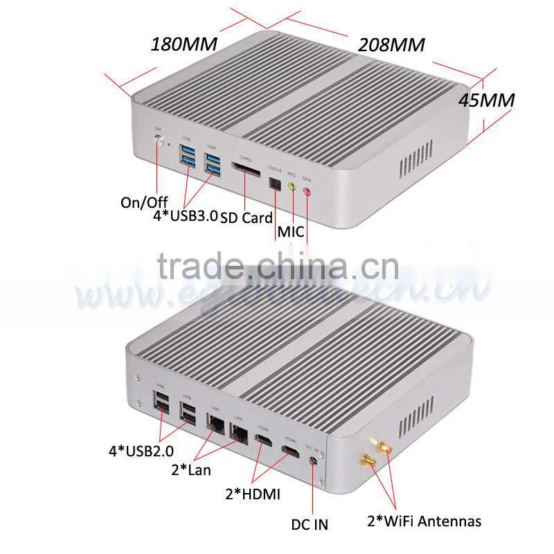 Small fanless pc i5 5200u 5250u Fanless professional passive cooling by alloy case openelec gaming home theater PC