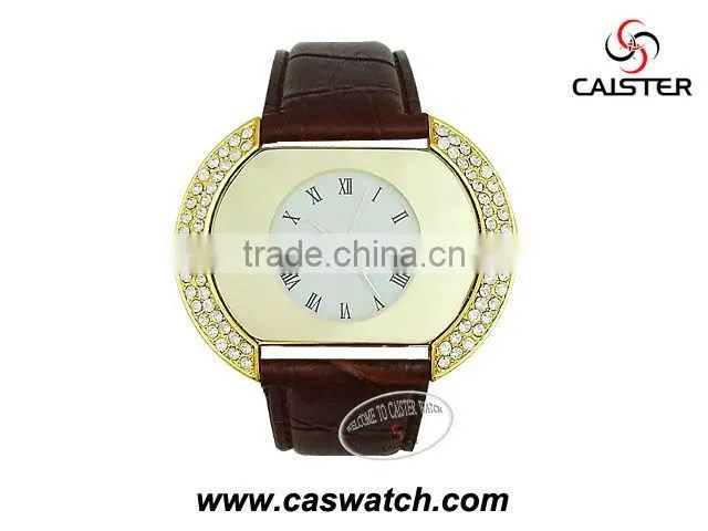 Luxury diamond gold face watch genuine leather watch high grade quality watch