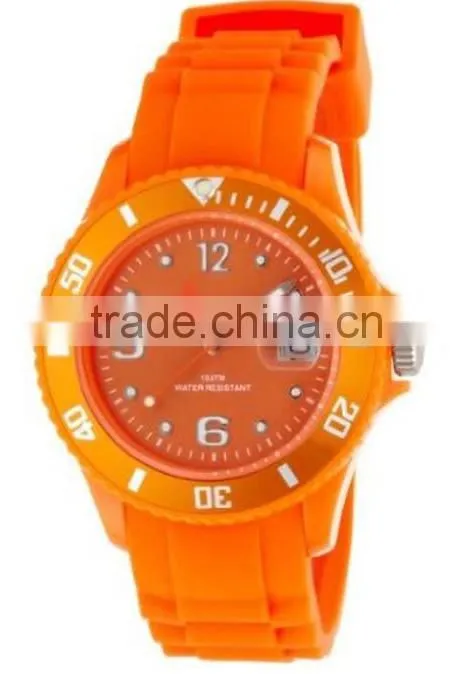 Fashion silicone orange bracelet sport watch with calendar