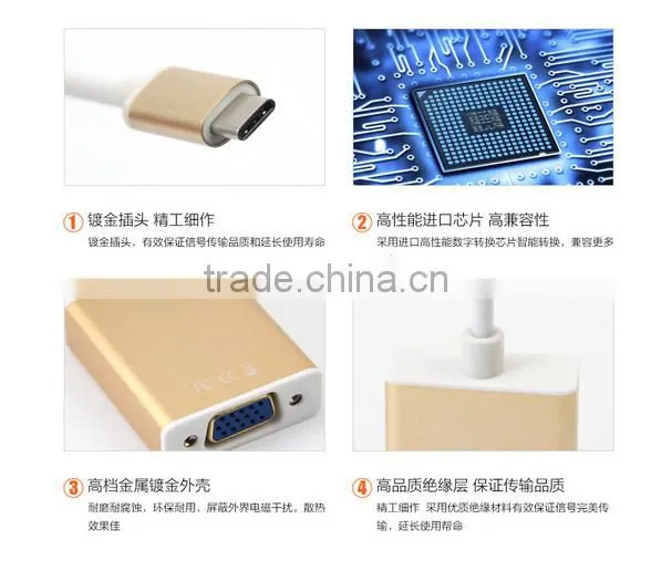 Type C USB to VGA Cable Audio Aluminum alloy shell