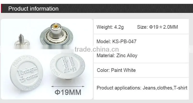 Custom White Embossed Logo Metal Alloy Jeans Button