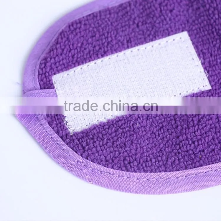 purple microfiber embroidery headband with velcro