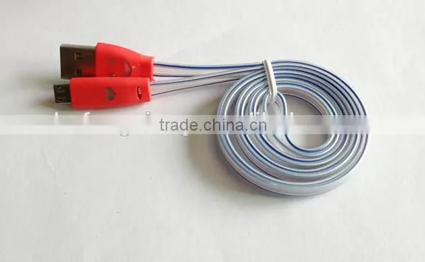 Noodle Flat Smile Face Micro USB Charger Cable with LED Light for Smartphone