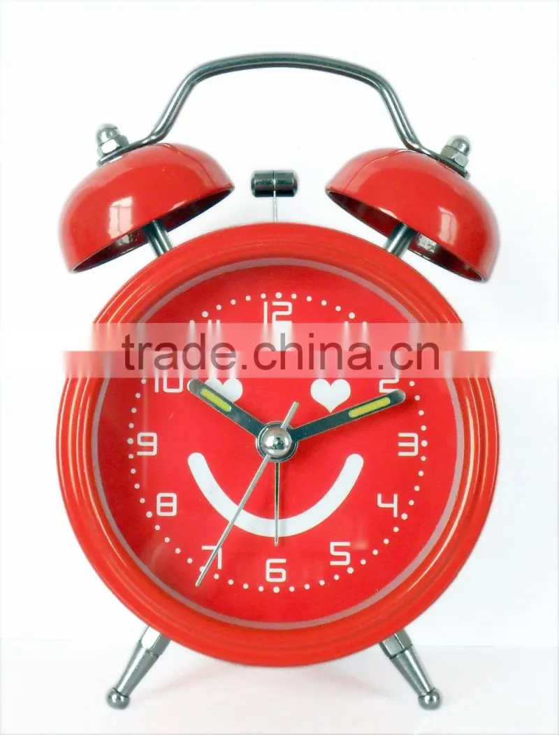 hot selling original design metal cheap fancy alarm clock with lovely face for promotion gift