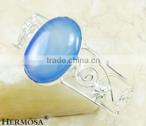 Natural Stone Wonderful BLUE BOTSWANA 925 Sterling Silver Open Cuff Bangle
