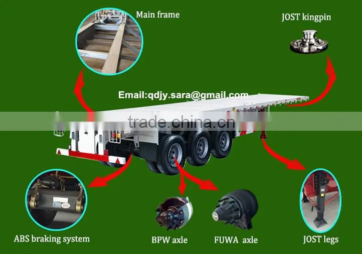 Factory Price Aotong 3 Axles 40 ft Skeleton Container Trailer , 20 ft Skeleton Semi Trailer Container Chassis