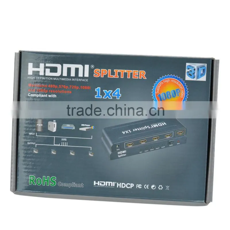 CHEERLINK 1080P Full HD / 3D HDMI V1.3 Splitter 1in 4 out - Black