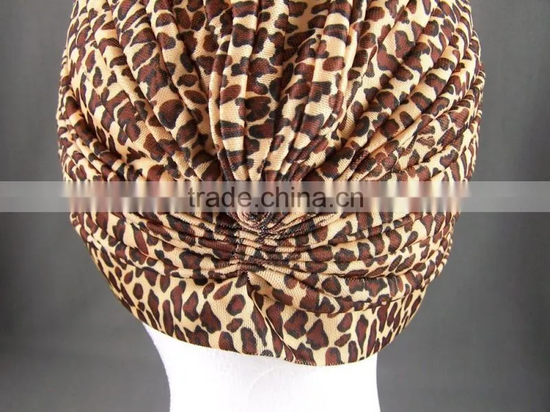 Turban Head Wrap Band headband Hat Cap Chemo Bandana leopard brown