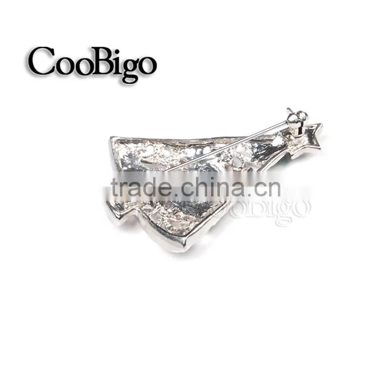 Fashion Jewelry Charming Rhinestone Christmas Tree Pin Brooch Silver Plated Christmas Party Promotion Gift Apparel Accessories