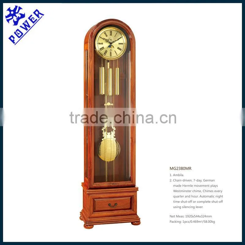 Grandfather clock with drawer and golden clock face German made Hermle movement High quality MG2380MR