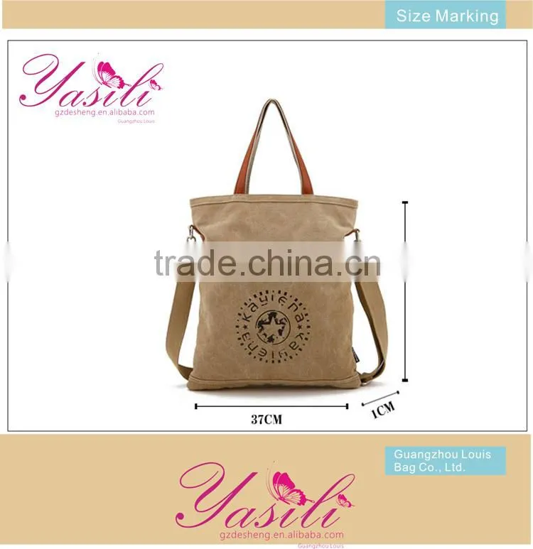 canvas shoulder bag with PU handles,blank canvas sling bag,canvas bag with outside pockets