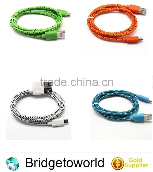 Newest multi colors linen braided micro USB cable for Andriod phones S3 S4 Note 2