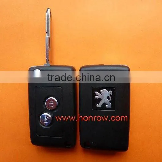 Peugeot 2 button flip remote key blank with 206 key blade & key shell