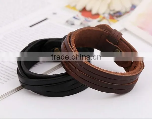 Mens Genuine Leather Wrap Bracelet Fashion Wristband Cuff Bracelet Womens Bangle