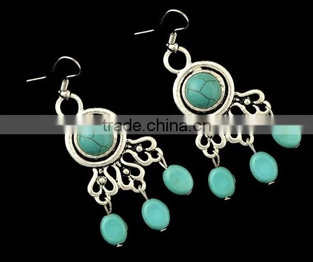 Gypsy Women Festival Jewelry Earrings Tibetan Silver Plated Round Beads Ear Hook