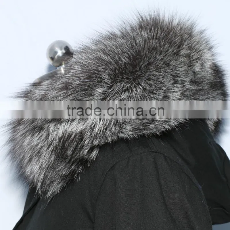 Wholesale price hot selling popular parka jacket with real silver fox fur hood trim