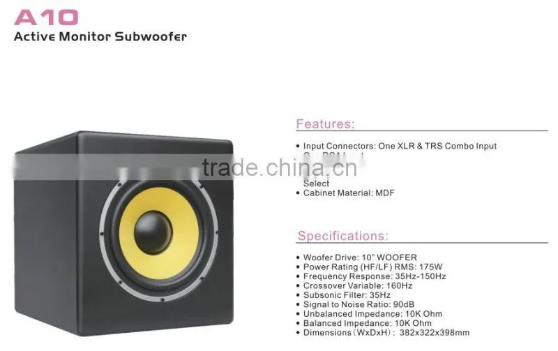 China Produce A10 New Professional HI-FI Subwoofer Speaker