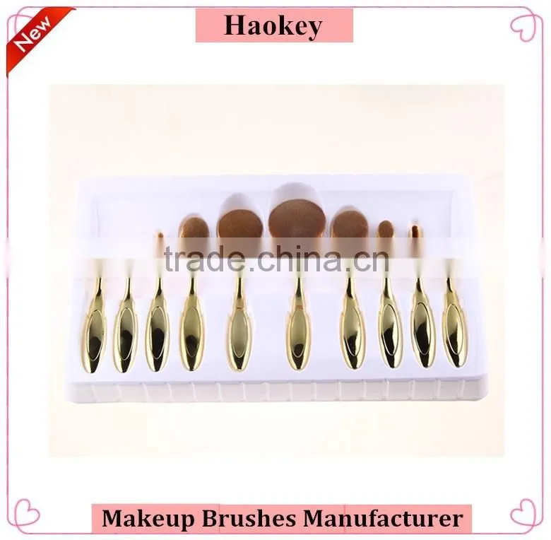 10pcs per set nylon oval make up brush for cosmetic and foundation brush with makeup brush box