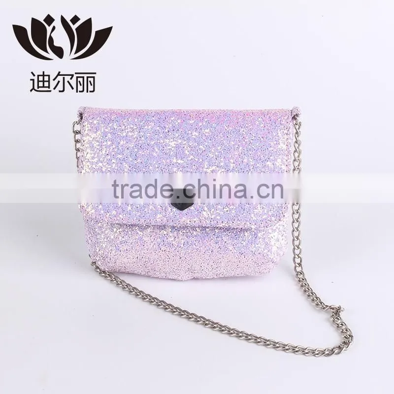 Round Glitter PU shoulder bag with embroidery and chain strap