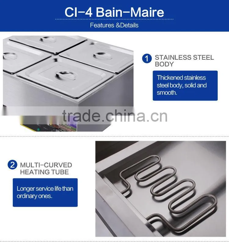 CI-4 Stainless Steel Commercial Electric Bain Marie Food Warmer with 4 pots