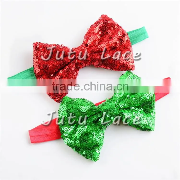 Red Green White Christmas DIY Kit Party Headband Kit -layer satin flower with rhinestone plus crochet elastic headband