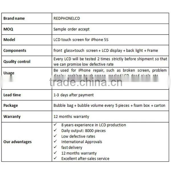 factory OEM lcd touch display lcd screen assembly digitizer for iphone 5s