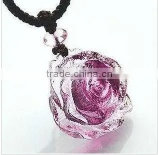 Beautiful lady love crystal glass rose necklace