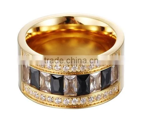 Cheap manufacturer OEM stainless steel crystal big gold finger ring