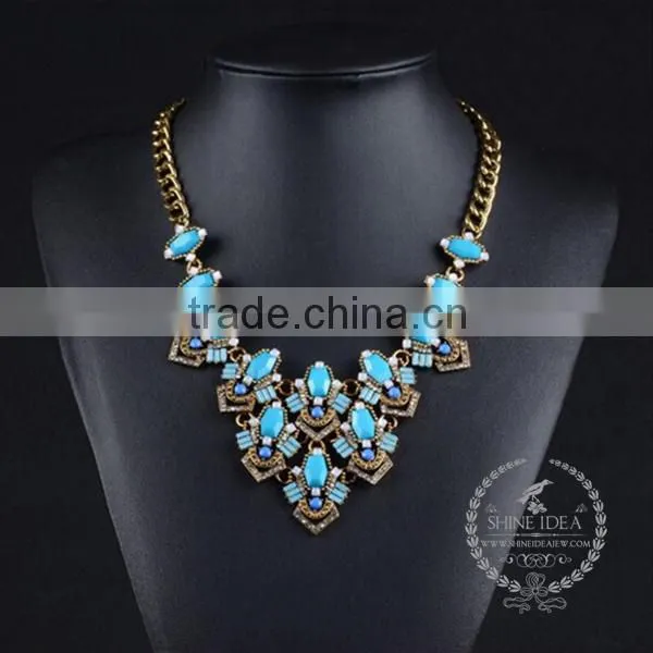 high quality colorful resin chunky statement necklace tin alloy fashion women pendant necklace 6390120