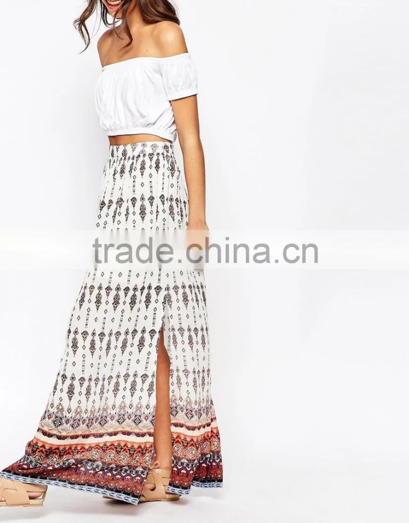 bohemian rayon maxi skirt border long Maxi Skirt