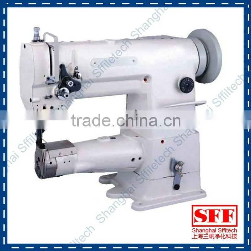 Short arm sewing machine for top and bottom of filter bag