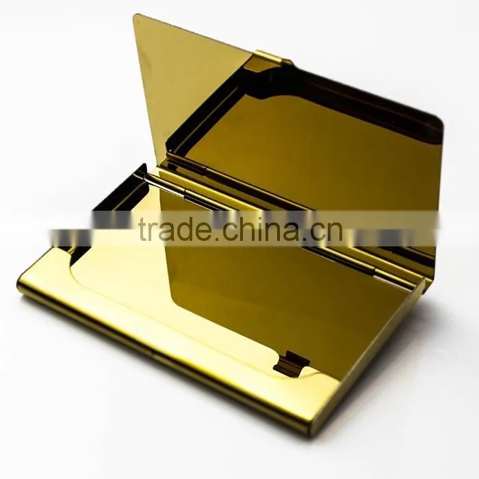 Business card use silver and golden stainless steel metal card holder with polished surface and engraving Logo