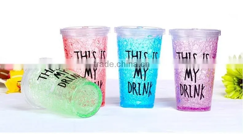 beautiful double wall plastic drinking mug with straw summer ice cup