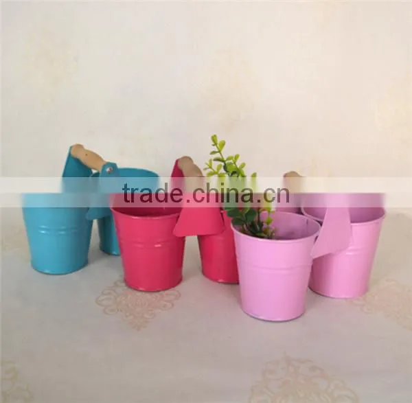 Wooden handle double metal modern flower pot