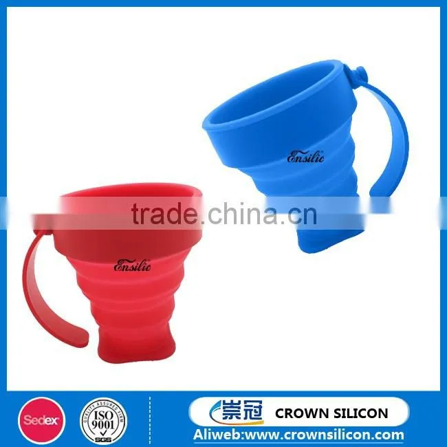 New design colorful collapsible silicone rubber drinking cup with lid